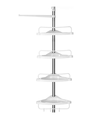 SONGMICS Etajera colt dus, 4 rafturi, inaltime reglabila 95-300 cm, otel si plastic PP, alb