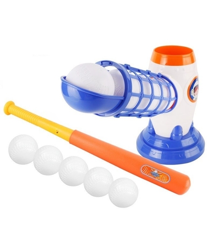 Joc de Baseball Interactiv, Lansator Flippy, Aruncare prin Buton de Lansare pe Bata, Include Bata si 5 Mingii, 37 x 23 x 16 cm Baza, 59 cm Bata, Multicolor