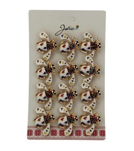 Set 12 Brose Martisor Primavara, Jolie, Model Albina Alba cu Inimi Colorate, Multicolor