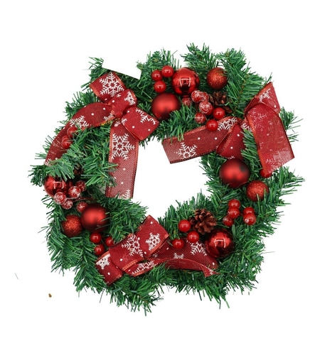Coronita de Craciun pentru usa, Rosu/Verde, 35 cm, PVC, Artificiala, Decorata, Interior/Exterior, Flippy