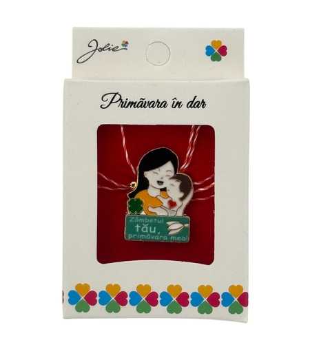 Martisor Brosa Mica in Cutie, Jolie, Design cu Mesaj, Dimensiune 2.5-3 cm, Material Metal, Model Mama si Fiul