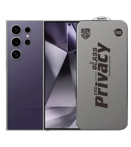 Folie de Protectie pentru Samsung Galaxy S24 Ultra, Vafy, Sticla Securizata ESD Antistatica, Super-X Privacy OG, Margini Negre, 0.30 mm