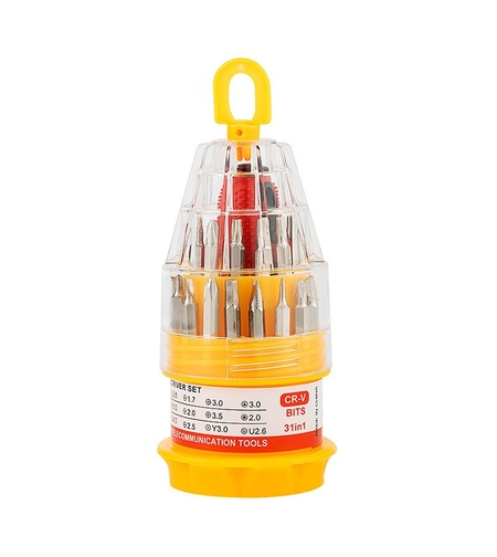 Set de Surubelnite 31-in-1 cu Clichet, Vafy, Set de Uz Casnic pentru Repararea Electronicelor Mici, Maner durabil Izolat Magnetic, 10 x 5 x 5 cm, Galben
