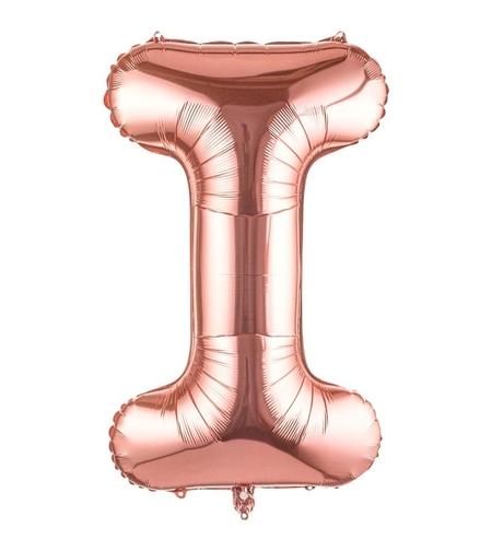 Balon Folie Metalizata Litera I, Flippy, 80 cm, Umflati cu Heliu sau Aer, Ambalaj Individual, Pai inclus, Rose Gold