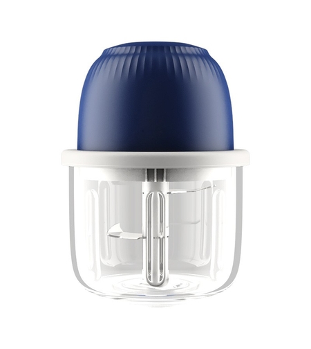 Tocator Electric pentru Bucatarie, Flippy, Model Presa Electrica pentru Legume Fructe Carne Umpluturi Sosuri, Otel Inoxidabil, 14 x 10.5 x 10.5 cm, 350 ml, Albastru Inchis