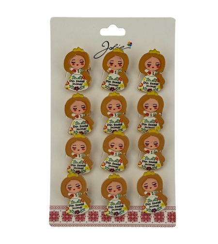 Set 12 Brose Martisor pentru Copii, Jolie, Model Fetita, cu Mesaj Din Toata Inima, Multicolor
