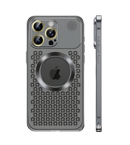 Husa MagSafe Aromaterapia Compatibila cu iPhone 15 Pro Max, Vafy, Suport Magnetic, Antisoc, Antizgariere, Protectie Camera si Supraincalzire, din Aliaj de Aluminiu, Negru