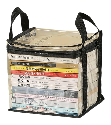 Cutie de Depozitare, Flippy, din PVC + Textil, Rezistenta la Apa, Geanta pentru Carti, 23x17x28 cm, Transparent-Negru
