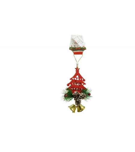 Ornament de brad pom de craciun, Flippy, rosu, lemn, 17 cm