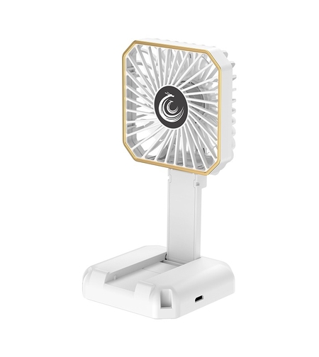 Ventilator Portabil, Vafy, de Gat, de Birou, Suport Telefon, 14 x 7 cm, Incarcare USB, din ABS, 3 Viteze, Alb