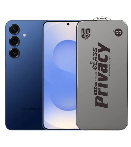 Folie de Protectie pentru Samsung Galaxy S25+, Vafy, Sticla Securizata ESD Antistatica, Super-X Privacy OG, Margini Negre, 0.30 mm, Transparent Inchis