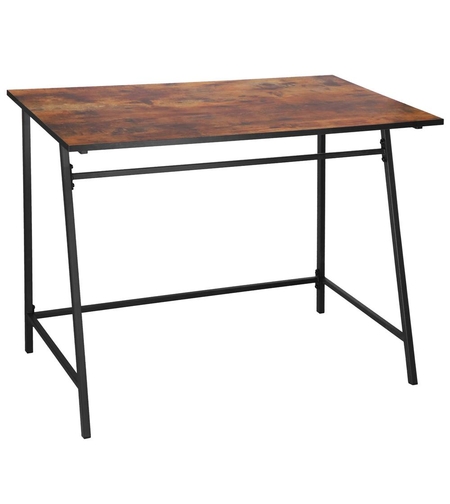 Birou tip masa laterala, cu cadru din otel, 50x100x76 cm, industrial, maro