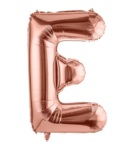 Balon Folie Metalizata Litera E, Flippy, 40 cm, Umflati cu Heliu sau Aer, Ambalaj Individual, Pai inclus, Rose Gold