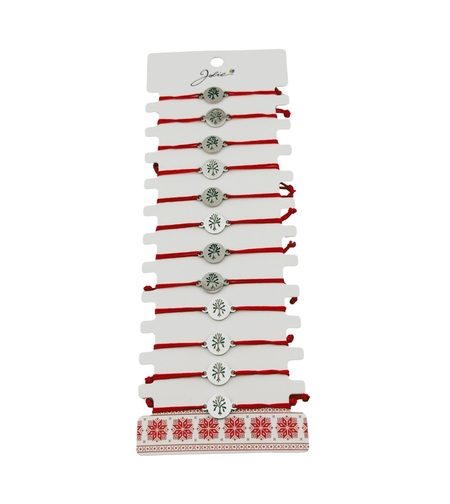 Bratara Martisor pentru Dama, Jolie, Model Copacul Vietii, Set 12 bucati, Pandativ Argintiu din Inox cu Snur Rosu Ajustabil
