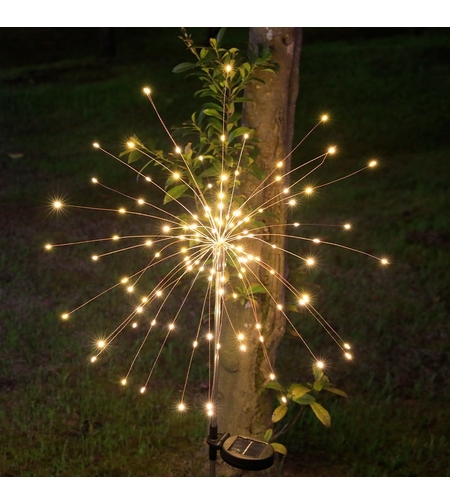 Lampa Solara, Flippy, Decor Gradina, Model Fireworks/Artificii, din Sarma de Cupru, 120 LED-uri, 55W, 90 cm, Alb Cald