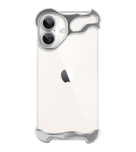 Husa Metalica Compatibila cu iPhone 16 Plus, Vafy, Protectie pentru Colturile Telefonului si Camera, Aliaj, Antisoc, Antizgariere, Argintiu