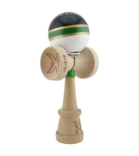 Kendama X Originala ROYAL SPIKE, Profesionala, Flippy, Cupe Mari KING SIZE V3, Super Sticky, Gaura in Baza, Rulment Metalic, din lemn 18 cm, Ata 62/65 cm, Inel Verde