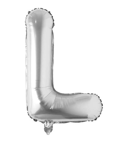 Balon Folie Metalizata Litera L, Flippy, 80 cm, Umflati cu Heliu sau Aer, Ambalaj Individual, Pai inclus, Argintiu