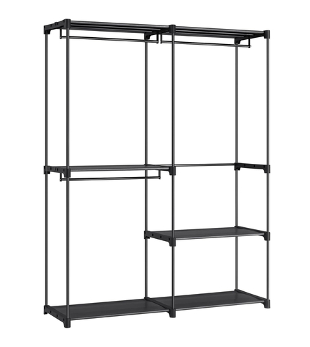 SONGMICS Dulap de haine portabil, cu 3 bare de agatat si rafturi, 138x43x182 cm, negru