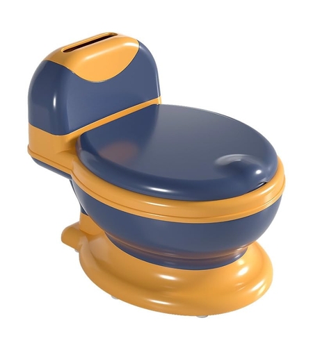 Olita Bebelusi, Flippy, pentru Copii 1 - 8 Ani, Model Toaleta Adulti, Colac Moale PVC, Compartiment Detasabil, Cutie Depozitare Hartie, 34 x 32 x 19 cm, Albastru/Portocaliu