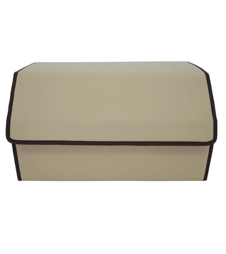Cutie de Depozitare Auto, Flippy, Organizator Premium Portbagaj, Geanta Multifunctionala din Piele Ecologica, 2 Compartimente Depozitare, Pliabil si Rezistent la Uzura, Bej, 55 x 30 x 30cm