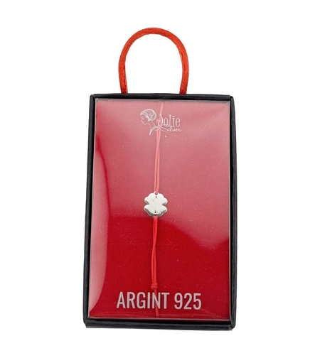 Bratara Argint 925 pentru Dama, Jolie, Model Trifoi plin, Martisor Bratara de 1 Martie, Pandativ Argintiu cu Snur Rosu