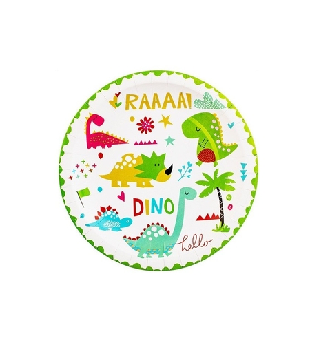 Set 10 Farfurii Petrecere, Flippy, Colectia Dino Park, 23 cm Diametru, din Carton, Multicolor
