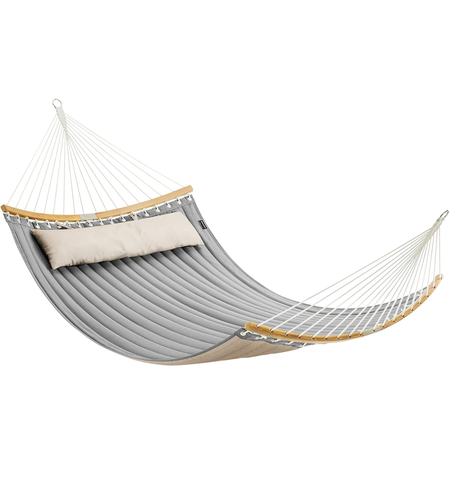 SONGMICS Hamac dublu cu bare curbate din bambus, perna inclusa, maxim 225 kg, 200x140 cm, gri