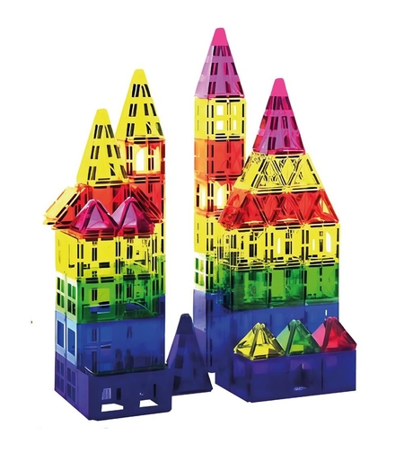 Set de constructie din piese magnetice educative pentru copii 120 de piese, multicolor