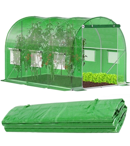 Folie inlocuire pentru sera 300x200x200 cm, PE 140g/mp cu plasa PP, UV4, 6 ferestre si usa cu fermoar, verde