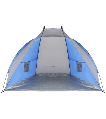 Cort plaja pentru 2 persoane, cu protectie UV si podea izolanta, 200x120x120 cm, albastru si gri