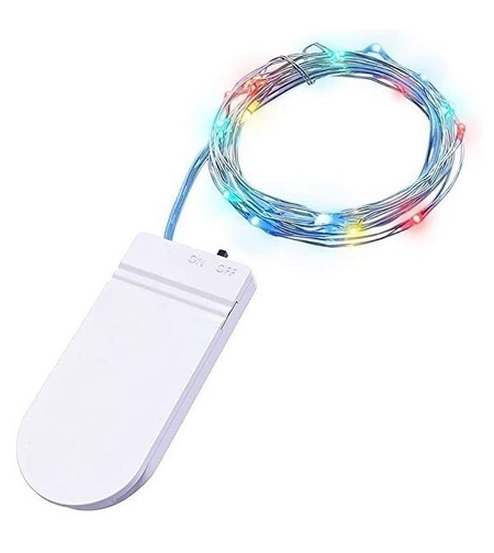 Instalatie Craciun, 5 metri, 50 LED-uri, Multicolor, cu baterii CR 2032 incluse, fir cupru, liniar, interior/exterior, Vafy