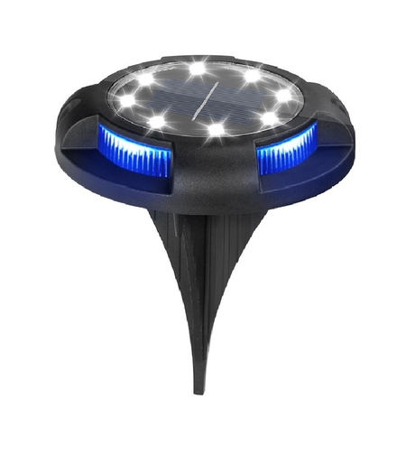 Lampa solara LED tip spot pentru gradina Flippy, cu 4 leduri laterale multicolore si 8 leduri principale alb rece, IP65, material ABS, baterie 2V, 700 mah, 11x13.5 cm, multicolor