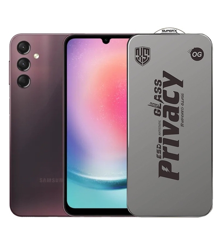 Folie de Protectie pentru Samsung Galaxy A24, Vafy, Sticla Securizata ESD Antistatica, Super-X Privacy OG, Margini Negre, 0.30 mm, Transparent Inchis