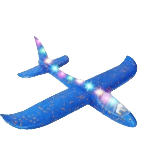 Avion Planor cu Pilot, Flippy, Din Polistiren, Cu Lumini pe Toata Lungimea, 47 cm, Albastru