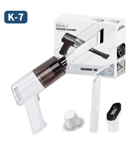 Aspirator Portabil Fara Fir, Flippy, Tip Pistol K7, Pentru Casa si Masina, Incarcare USB, Autonomie 30 Min, 36 x 17 cm, Alb