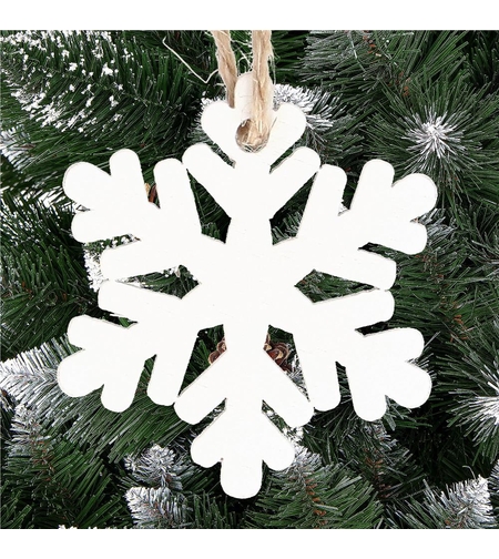 Decoratiune brad fulg de zapada din lemn, set 6 bucati, 4cm, alb