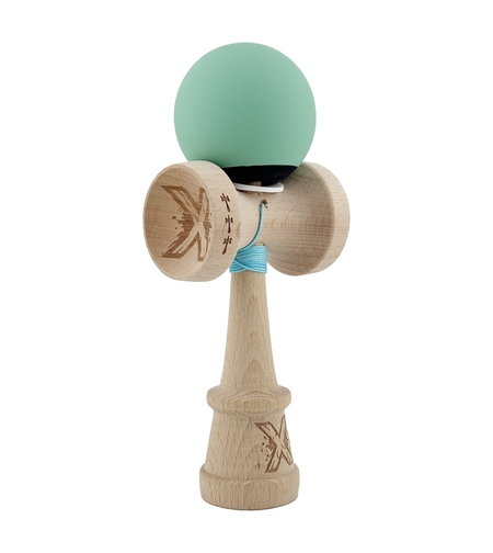 Kendama X Originala, Profesionala, Flippy, Rubber Grip, Cupe Mari KING SIZE V3, Gaura in Baza, Rulment Metalic, din lemn 18 cm, Ata 62/65 cm, Bicolor Turcoaz/Albastru inchis