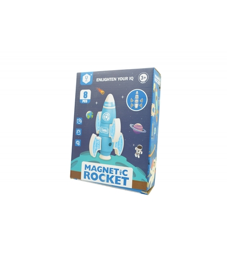 Set inteligent de blocuri magnetice pentru copii, 8 piese, cutie depozitare, racheta, albastru