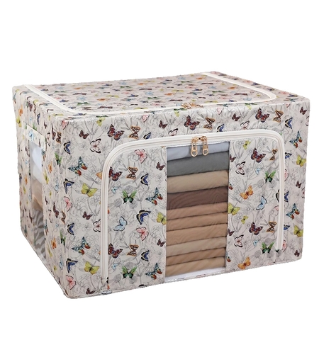 Cutie Depozitare, Flippy, 66L, din Material Textil, 50 x 40 x 33 cm, pentru Haine si Lenjerii, Model Fluturasi, Multicolor
