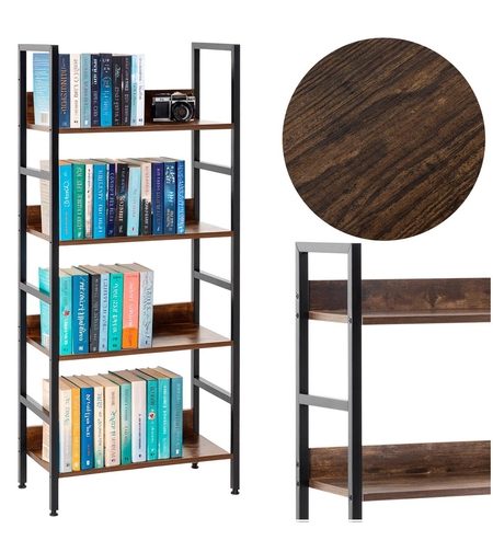 Etajera cu 4 polite din MDF si cadru metalic, stil industrial, 60x28x124.5 cm, maro inchis si negru