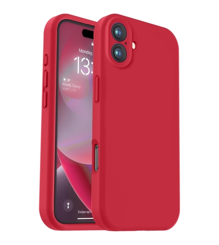 Husa de Protectie, Vafy, pentru iPhone 16, Liquid Silicone, cu Microfibra pe Interior, Protectie Antisoc, Compatibil Incarcare Wireless, Rosu