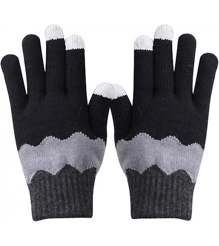 Manusi de Dama, Flippy, Model Ondulat, Functie Touchscreen (ecran tactil), Material Acril Tricotat, Manseta Elastica, Interior Catifelat, Marime Universala, Negru/Gri