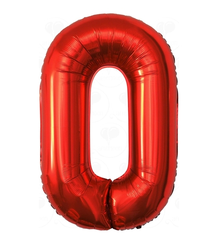 Balon din Folie Metalizata Flippy, Figurina Cifra, Tema Aniversare 80 cm, Ambalaj Individual, Pai inclus, Umflare cu Aer sau Heliu, Rosu, Cifra 0