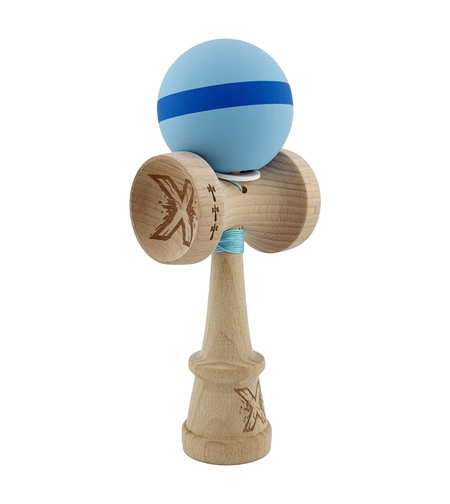 Kendama X Originala, Profesionala, Flippy, Cupe Mari KING SIZE V3, Rubber Grip, Gaura in Baza, Rulment Metalic, din lemn 18 cm, Ata 62/65 cm, M Bleu/Albastru/Bleu
