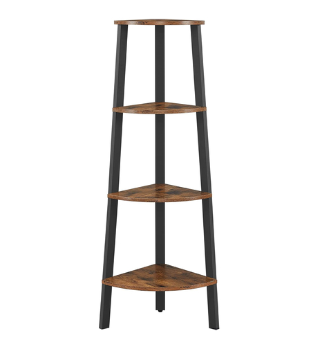 VASAGLE Raft de colt cu 4 etaje, tip biblioteca, cadru metal si polite lemn, industrial, 34x34x125cm, maro rustic
