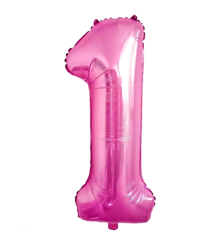 Balon din Folie Metalizata Flippy, Figurina Cifra, Tema Aniversare 80 cm, Ambalaj Individual, Pai inclus, Umflare cu Aer sau Heliu, Roz, Cifra 1