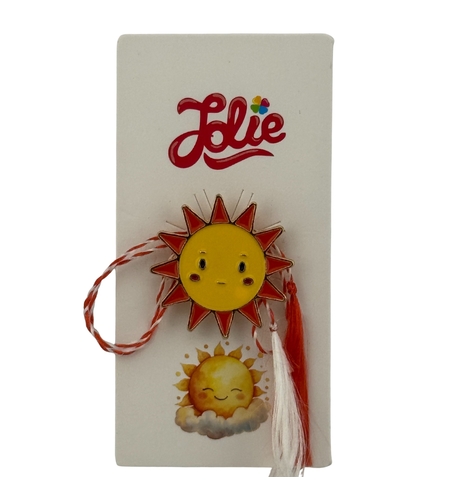 Martisor pentru copii, Jolie, Material Metal, Ambalaj Carton cu Design, Dimensiune Brosa Aproximativ 2x2 cm, Multicolor, Model Soare