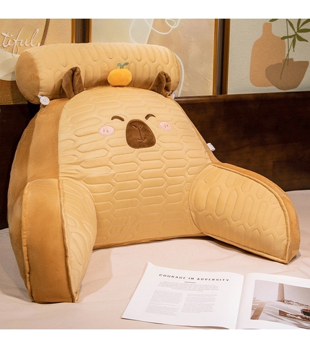 Perna Multifunctionala, Vafy, Spatar pentru Pat, Protectie Lombara, Marime Medie, 60 x 40 cm, din Latex, Model Capybara cu Portocala in Cap, Maro inchis