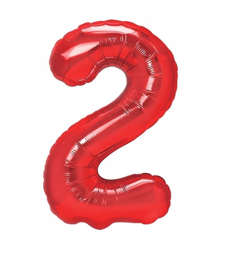 Balon din Folie Metalizata Flippy, Figurina Cifra, Tema Aniversare 100 cm, Ambalaj Individual, Pai inclus, Umflare cu Aer sau Heliu, Rosu, Cifra 2